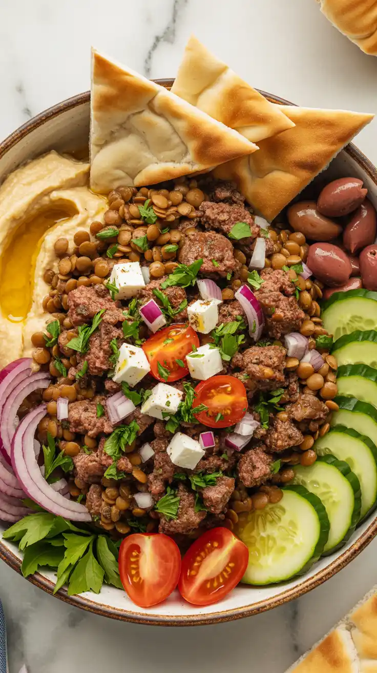 Beef and Lentil Mediterranean Bowl