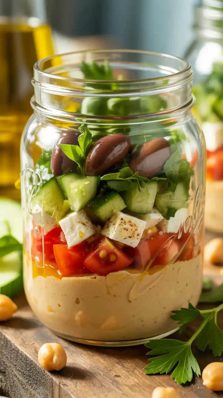 Mediterranean Hummus Salad in a Jar