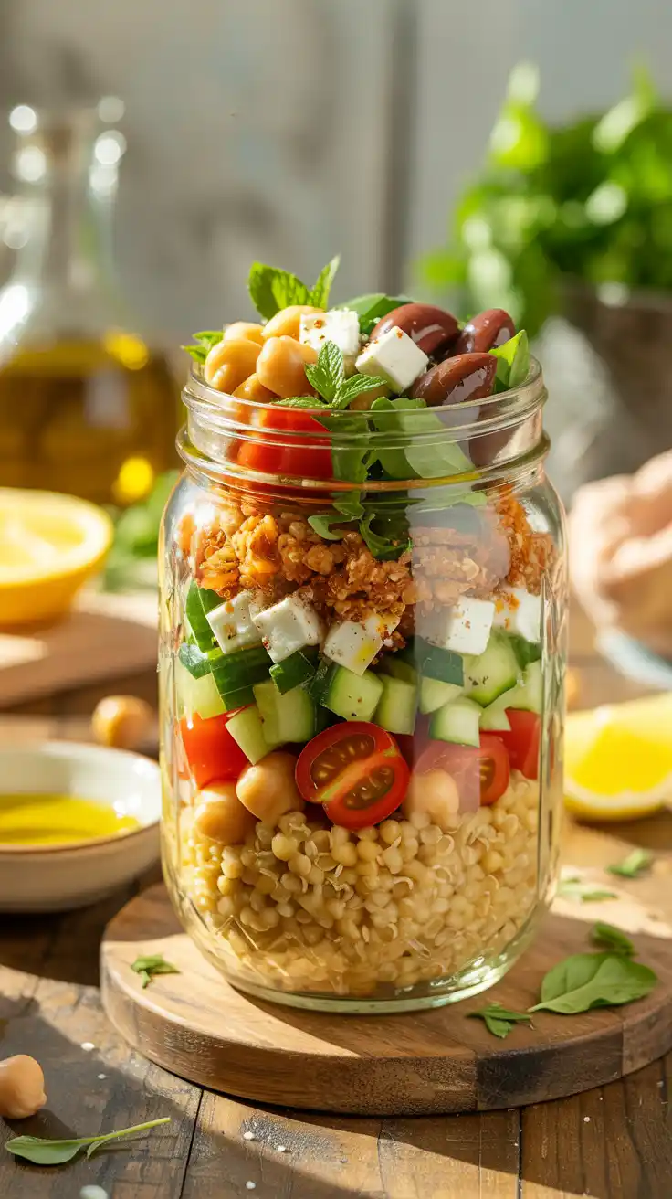 Warm Mediterranean Grain Bowl in a Jar