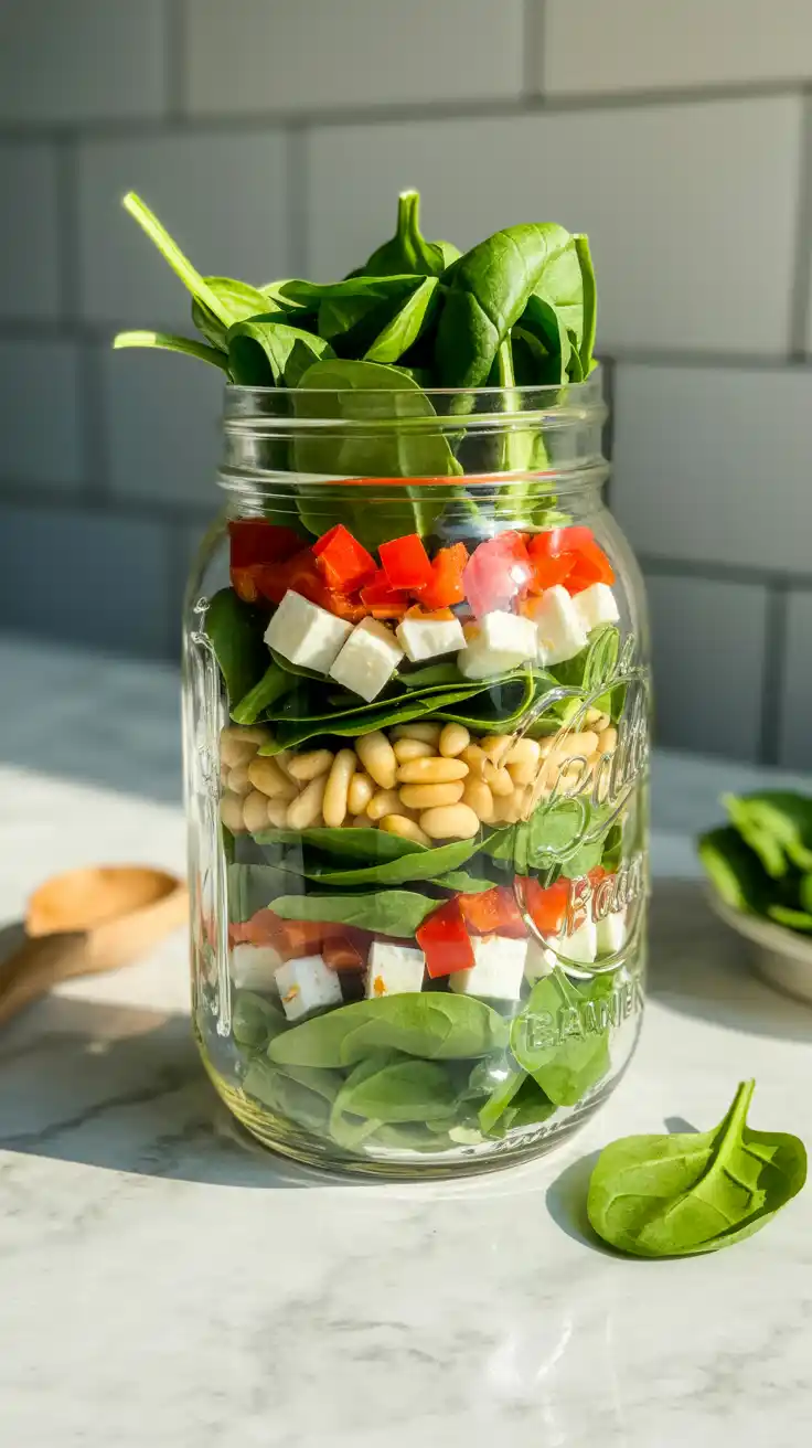 Spinach and Feta Salad in a Jar