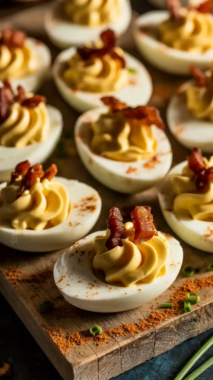 Deviled Eggs with Candied Bacon