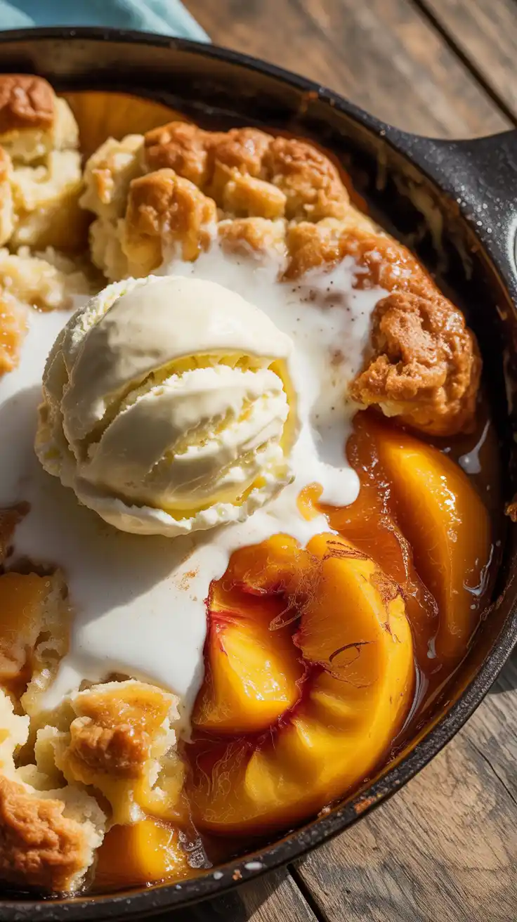 Peach Cobbler with Vanilla Ice Cream